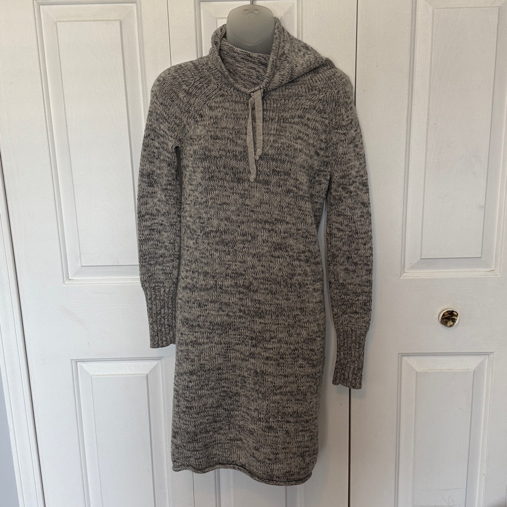 Athleta Sz XXS Grey Heather Cowl Funnel Neck MERINO WOOL Sweater Dress GUC B2T